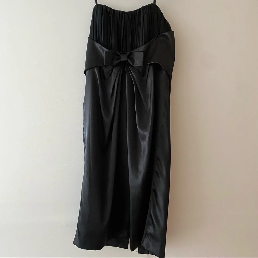 Vintage little black dress DeLaru Black strapless satin dress midi - Picture 4 of 8